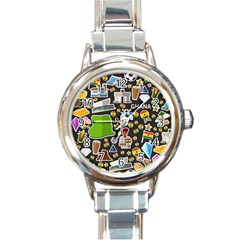 Vector Flat Seamless Texture Pattern Ghana Round Italian Charm Watch by Vaneshart