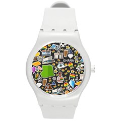 Vector Flat Seamless Texture Pattern Ghana Round Plastic Sport Watch (m) by Vaneshart