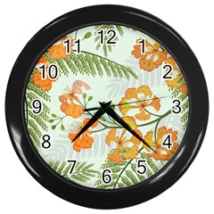 Peacock Flower Seamless Pattern Wall Clock (black) by Vaneshart