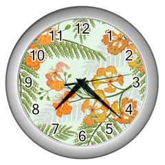 Peacock Flower Seamless Pattern Wall Clock (silver) by Vaneshart