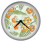 Peacock Flower Seamless Pattern Wall Clock (Silver) Front