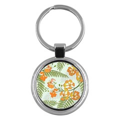 Peacock Flower Seamless Pattern Key Chain (round) by Vaneshart