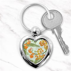 Peacock Flower Seamless Pattern Key Chain (heart) by Vaneshart