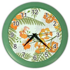 Peacock Flower Seamless Pattern Color Wall Clock by Vaneshart