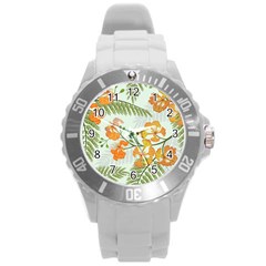 Peacock Flower Seamless Pattern Round Plastic Sport Watch (l) by Vaneshart