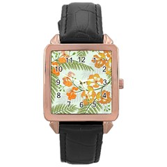 Peacock Flower Seamless Pattern Rose Gold Leather Watch  by Vaneshart