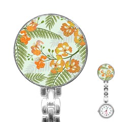 Peacock Flower Seamless Pattern Stainless Steel Nurses Watch by Vaneshart