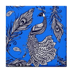 Peacock Bird Feathers Seamless Background Pattern Tile Coaster by Vaneshart