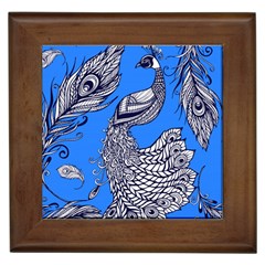 Peacock Bird Feathers Seamless Background Pattern Framed Tile by Vaneshart