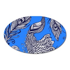 Peacock Bird Feathers Seamless Background Pattern Oval Magnet by Vaneshart