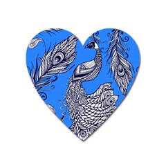 Peacock Bird Feathers Seamless Background Pattern Heart Magnet by Vaneshart