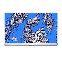 Peacock Bird Feathers Seamless Background Pattern Business Card Holder by Vaneshart