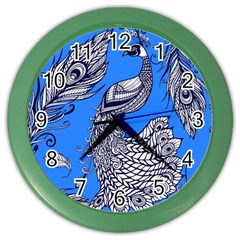 Peacock Bird Feathers Seamless Background Pattern Color Wall Clock by Vaneshart