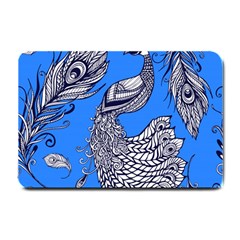 Peacock Bird Feathers Seamless Background Pattern Small Doormat  by Vaneshart