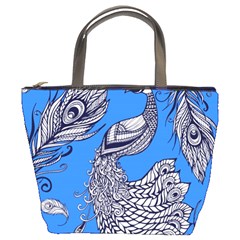 Peacock Bird Feathers Seamless Background Pattern Bucket Bag by Vaneshart