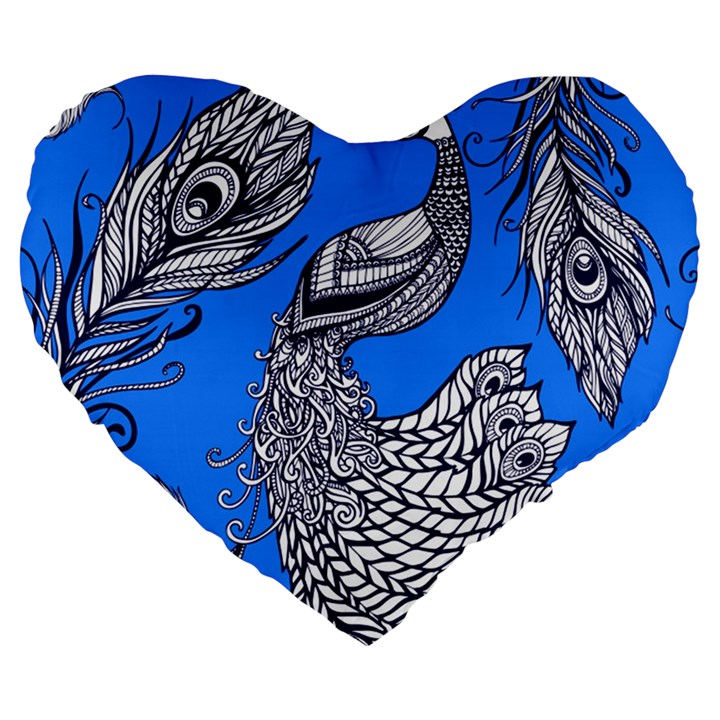 Peacock Bird Feathers Seamless Background Pattern Large 19  Premium Heart Shape Cushions