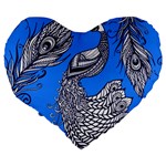 Peacock Bird Feathers Seamless Background Pattern Large 19  Premium Heart Shape Cushions Back