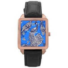 Peacock Bird Feathers Seamless Background Pattern Rose Gold Leather Watch  by Vaneshart