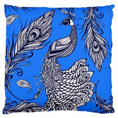 Peacock Bird Feathers Seamless Background Pattern Large Flano Cushion Case (one Side) by Vaneshart