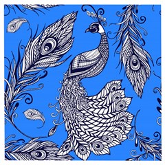 Peacock Bird Feathers Seamless Background Pattern Wooden Puzzle Square by Vaneshart