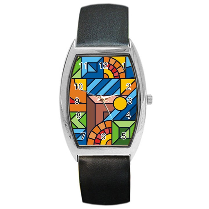 Colorful Geometric Mosaic Background Barrel Style Metal Watch