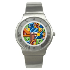 Colorful Geometric Mosaic Background Stainless Steel Watch