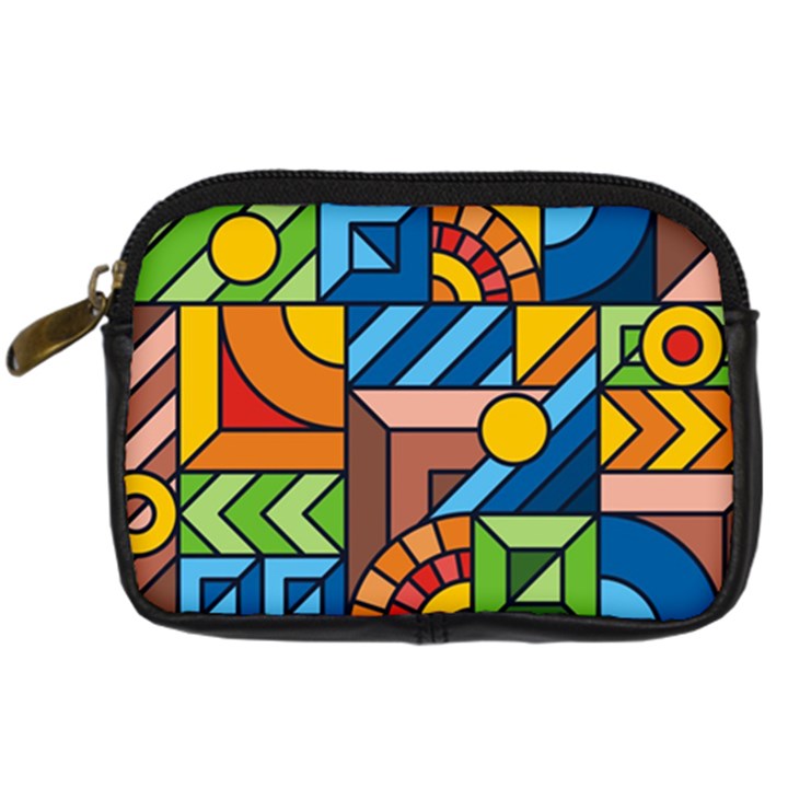 Colorful Geometric Mosaic Background Digital Camera Leather Case