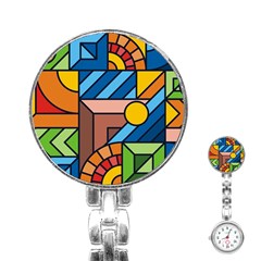 Colorful Geometric Mosaic Background Stainless Steel Nurses Watch