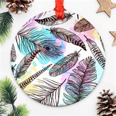 Hand Drawn Feathers Seamless Pattern Ornament (round) by Vaneshart