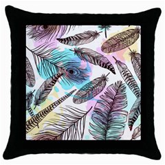 Hand Drawn Feathers Seamless Pattern Throw Pillow Case (black) by Vaneshart