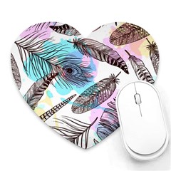 Hand Drawn Feathers Seamless Pattern Heart Mousepads by Vaneshart