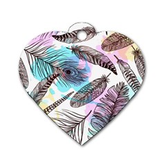 Hand Drawn Feathers Seamless Pattern Dog Tag Heart (one Side) by Vaneshart