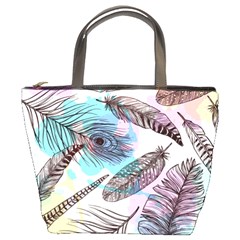 Hand Drawn Feathers Seamless Pattern Bucket Bag by Vaneshart