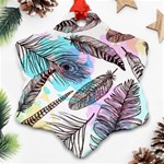 Hand Drawn Feathers Seamless Pattern Snowflake Ornament (Two Sides) Front