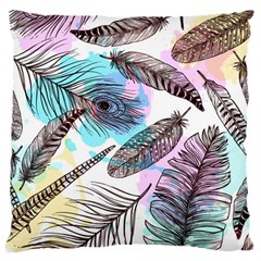 Hand Drawn Feathers Seamless Pattern Large Cushion Case (one Side) by Vaneshart