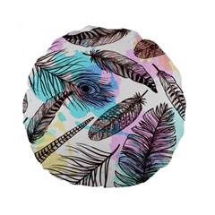 Hand Drawn Feathers Seamless Pattern Standard 15  Premium Round Cushions by Vaneshart