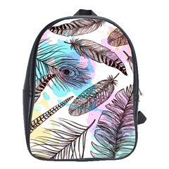 Hand Drawn Feathers Seamless Pattern School Bag (xl) by Vaneshart