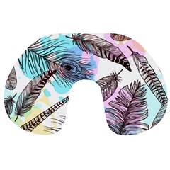 Hand Drawn Feathers Seamless Pattern Travel Neck Pillow by Vaneshart