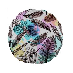 Hand Drawn Feathers Seamless Pattern Standard 15  Premium Flano Round Cushions by Vaneshart