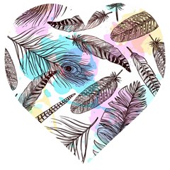 Hand Drawn Feathers Seamless Pattern Wooden Puzzle Heart by Vaneshart