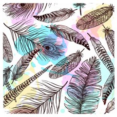 Hand Drawn Feathers Seamless Pattern Wooden Puzzle Square by Vaneshart