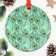 Lovely Peacock Feather Pattern With Flat Design Ornament (round) by Vaneshart