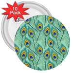 Lovely Peacock Feather Pattern With Flat Design 3  Buttons (10 pack)  Front