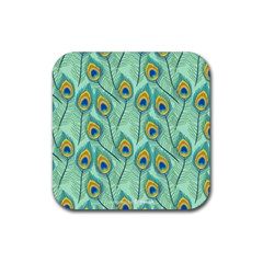 Lovely Peacock Feather Pattern With Flat Design Rubber Coaster (square)  by Vaneshart