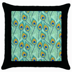 Lovely Peacock Feather Pattern With Flat Design Throw Pillow Case (black) by Vaneshart