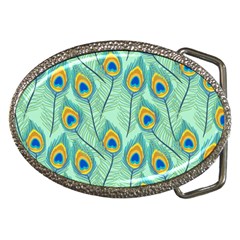 Lovely Peacock Feather Pattern With Flat Design Belt Buckles by Vaneshart