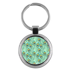 Lovely Peacock Feather Pattern With Flat Design Key Chain (round) by Vaneshart