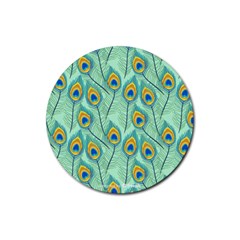 Lovely Peacock Feather Pattern With Flat Design Rubber Coaster (round)  by Vaneshart