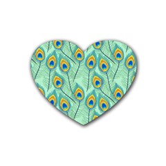 Lovely Peacock Feather Pattern With Flat Design Heart Coaster (4 Pack)  by Vaneshart