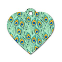 Lovely Peacock Feather Pattern With Flat Design Dog Tag Heart (one Side) by Vaneshart